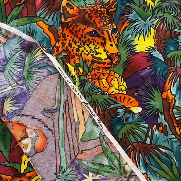 Vintage 2x 42in Squares Forest Jungle Fabric Phillip De Leon for Alexander Henry - Picture 4 of 5